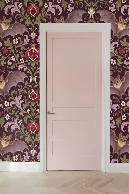 Ambiance shot showing warm natural light on wallpaper with orange and tan furnishing accents.