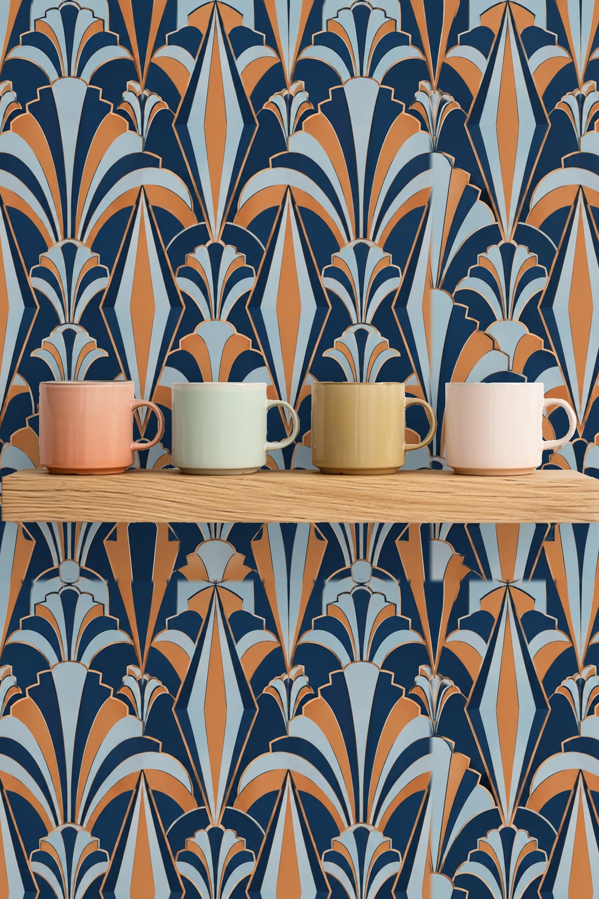 Pattern repeat detail of Copper Kite Arcade wallpaper showing three-dimensional layering effect.