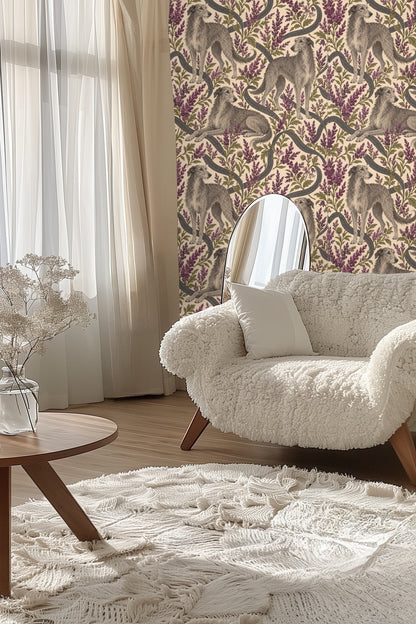 Heather Hounds wallpaper shown in an interior setting