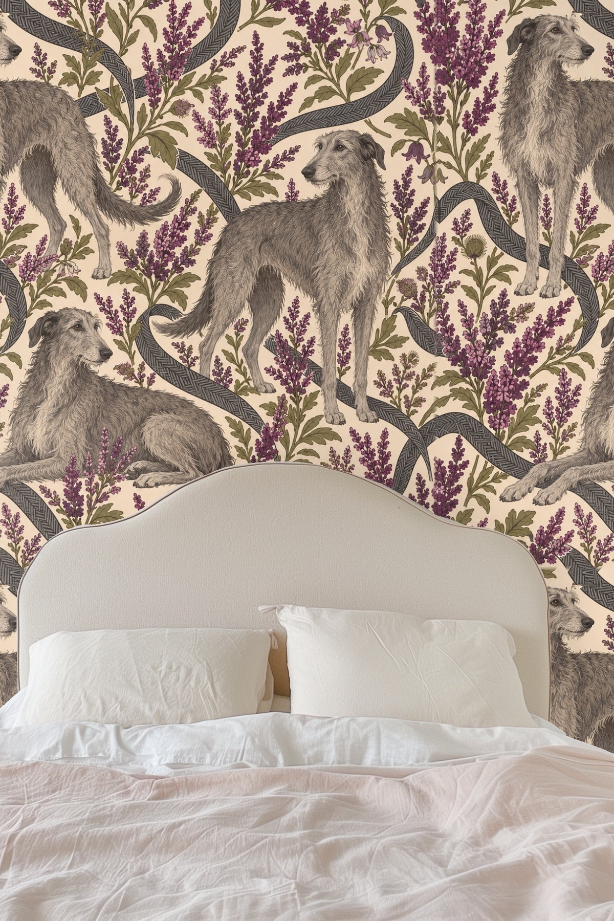 Heather Hounds wallpaper shown in an interior setting