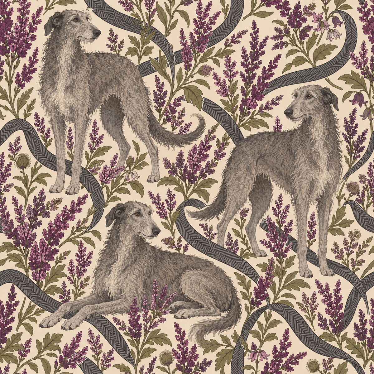 Heather Hounds wallpaper shown in an interior setting