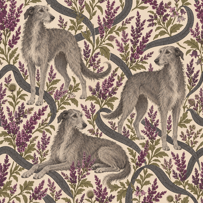 Heather Hounds wallpaper shown in an interior setting