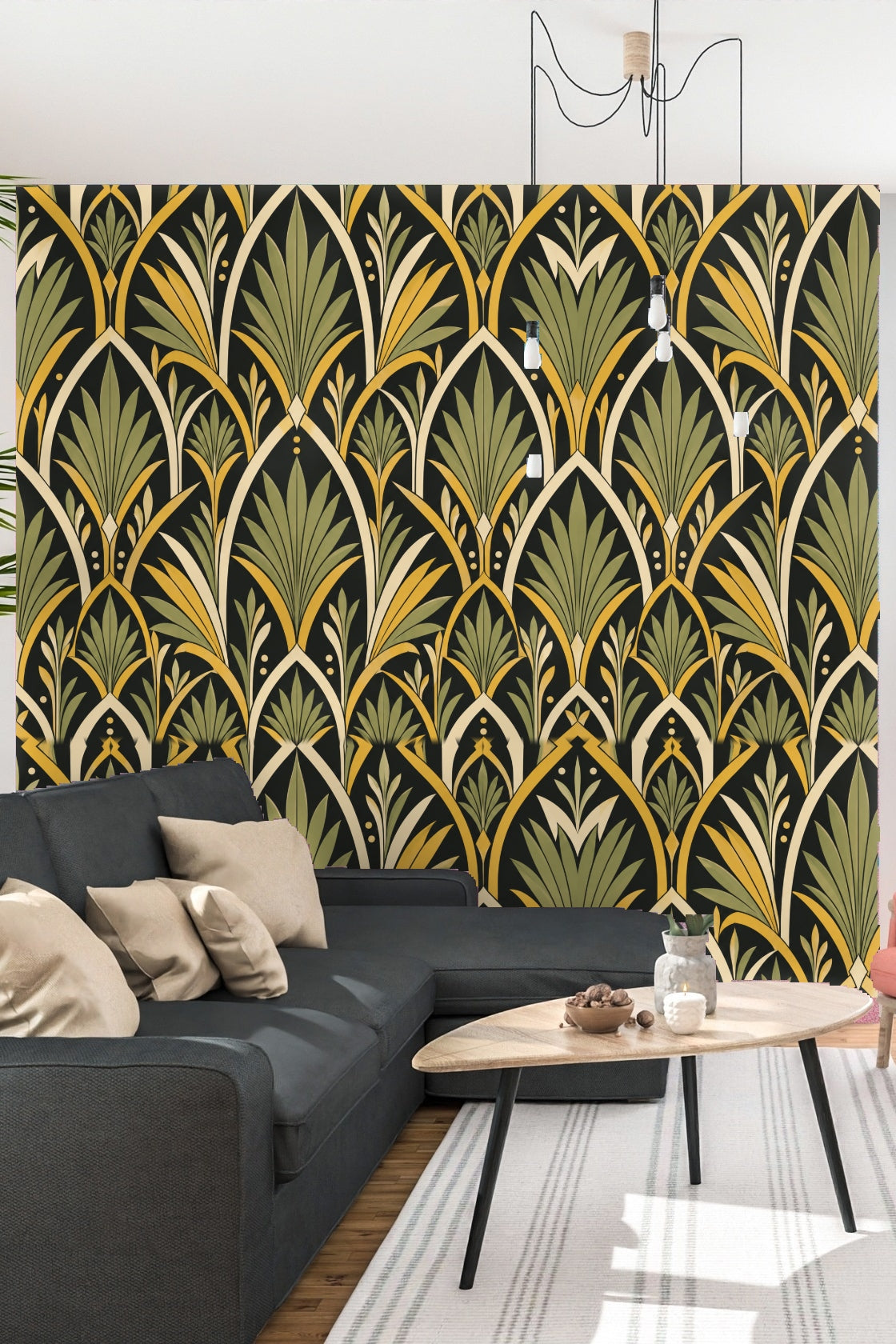 Texture detail of printed wallpaper surface with matte color layering and precise linework