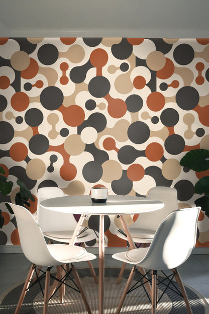 Entryway area with round mirror reflecting light, enhanced by Cinder Orbit Chains wallpaper.
