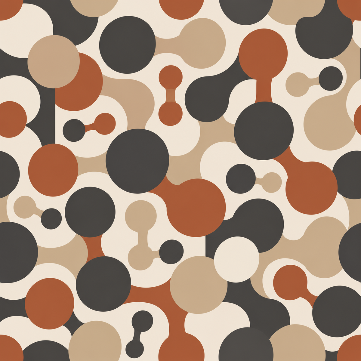 Scandinavian-inspired minimal bathroom accented by atomic era molecular circle wallpaper pattern.
