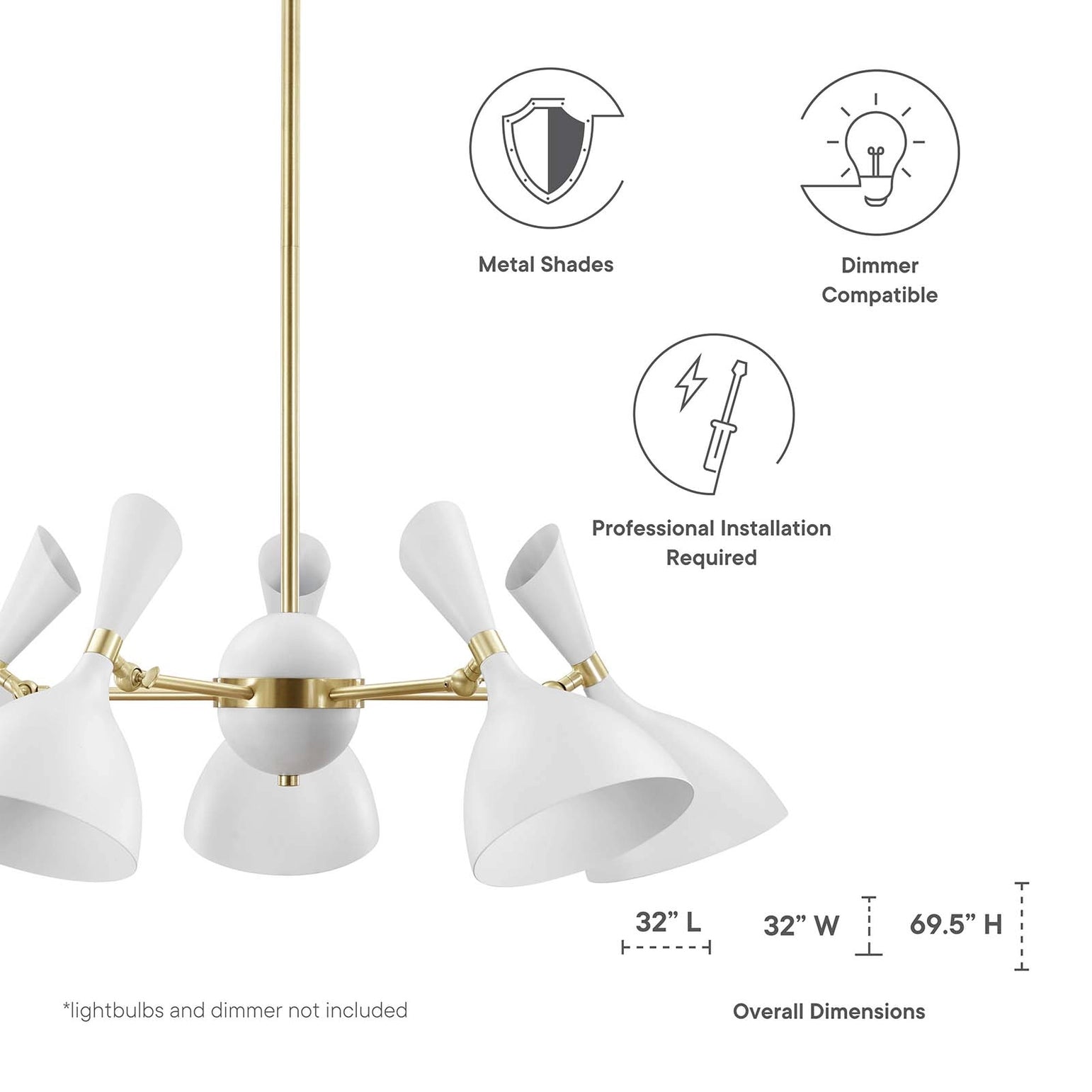 Snow Proclaim chandelier, white 5-light cluster dining room fixture