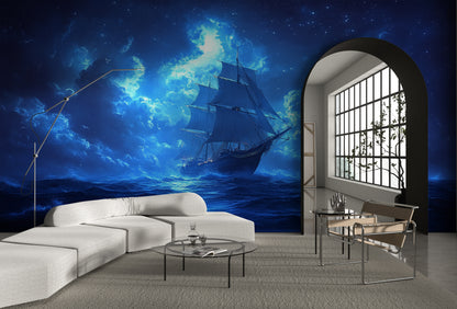 Nautical Ship Moonlit Voyage