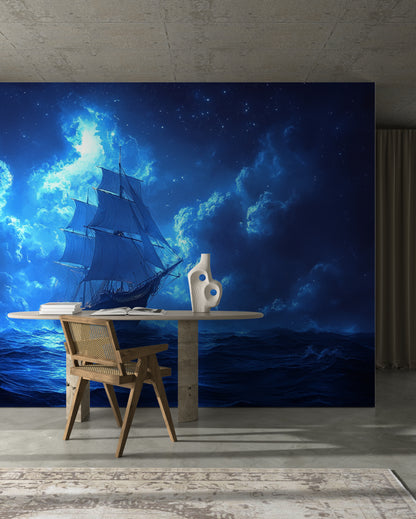 Nautical Ship Moonlit Voyage