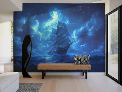 Nautical Ship Moonlit Voyage