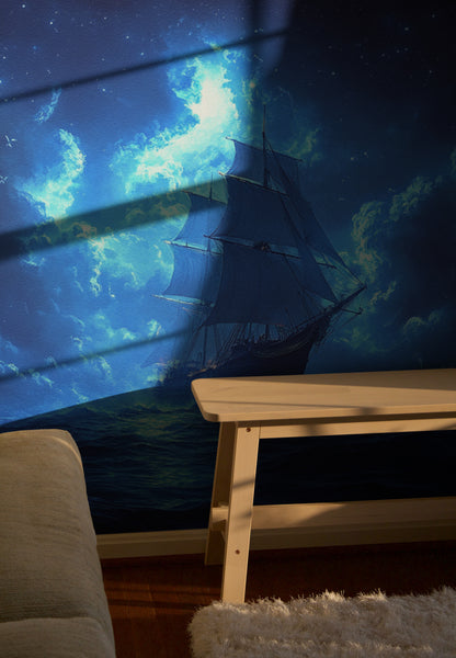 Nautical Ship Moonlit Voyage