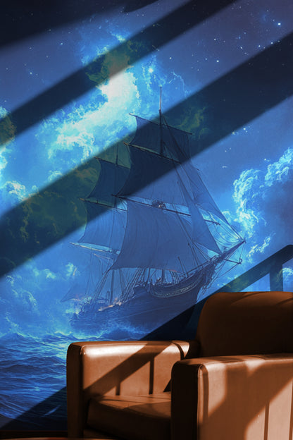 Nautical Ship Moonlit Voyage