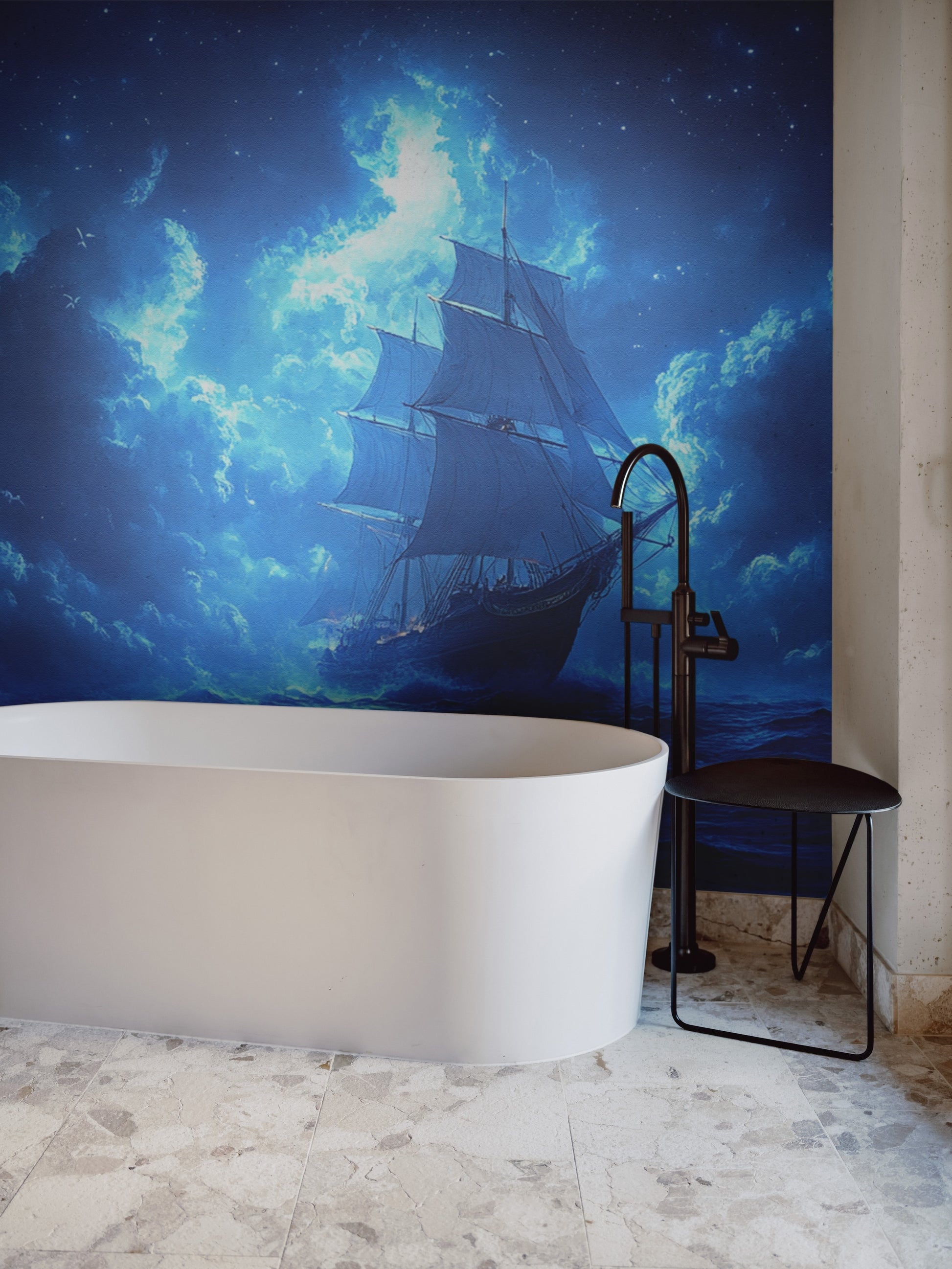 Nautical Ship Moonlit Voyage peel and stick wallpaper mural