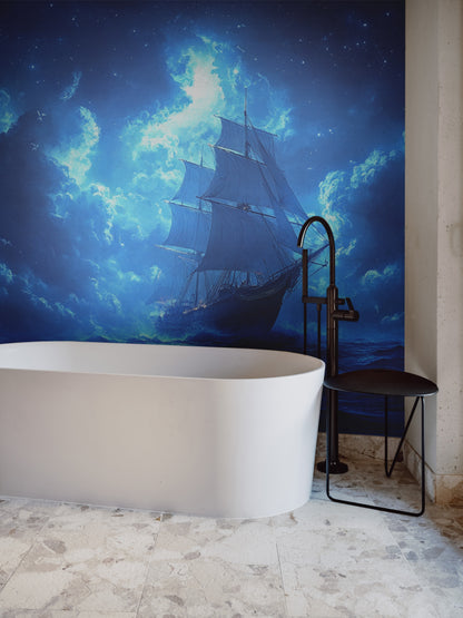 Nautical Ship Moonlit Voyage peel and stick wallpaper mural