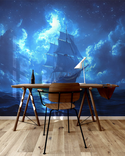 Nautical Ship Moonlit Voyage