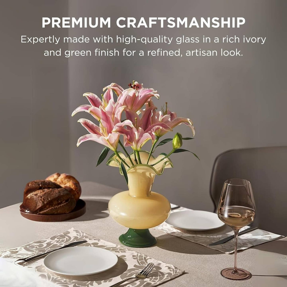 Verdant Bloom Hand-Blown Glass Flower Vase Décor - 11" by The Wine Savant / Khen Glassware — view 3