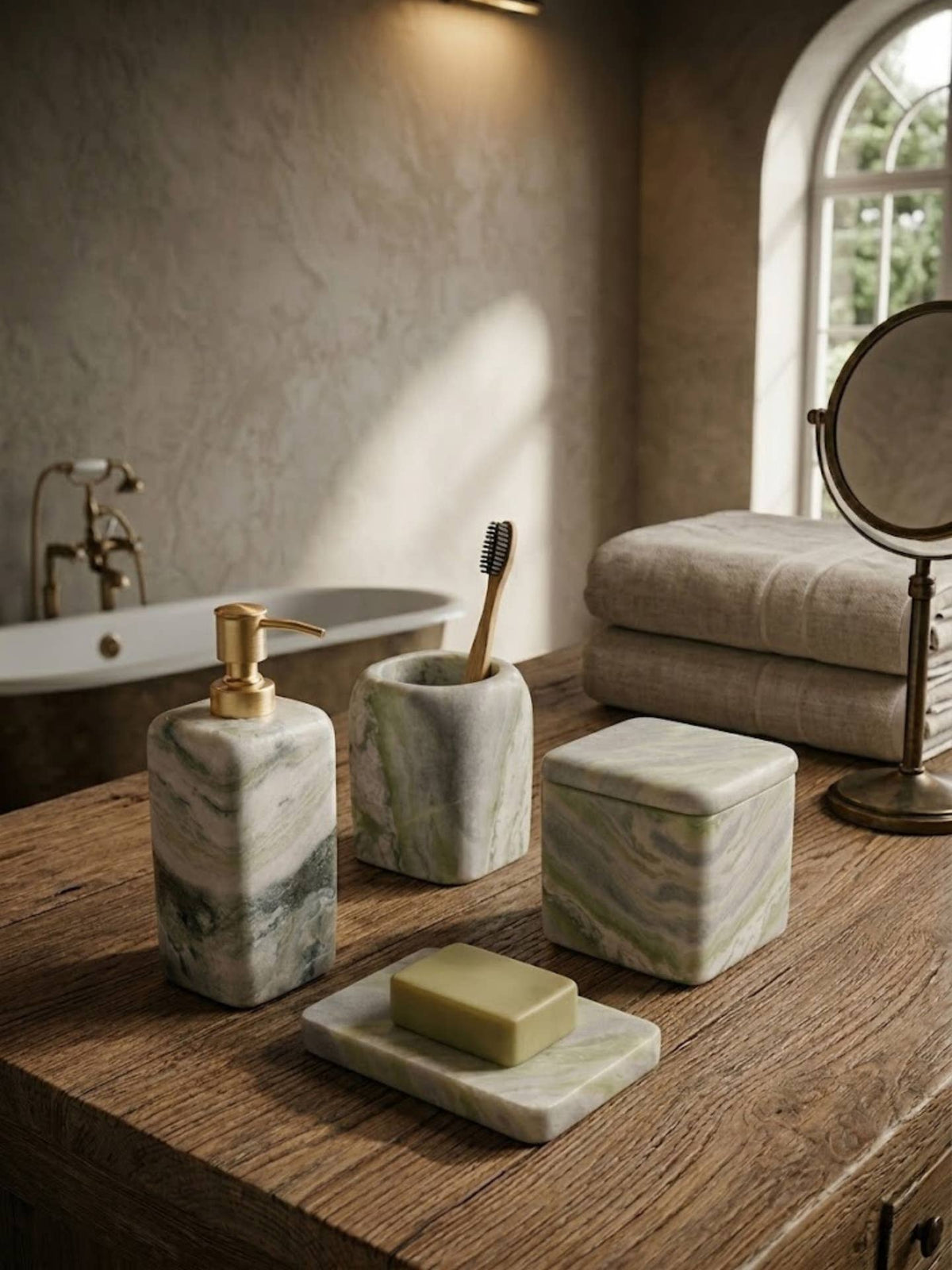Hanoi Green Onyx Bath Accessories Set by GAURI KOHLI — view 2