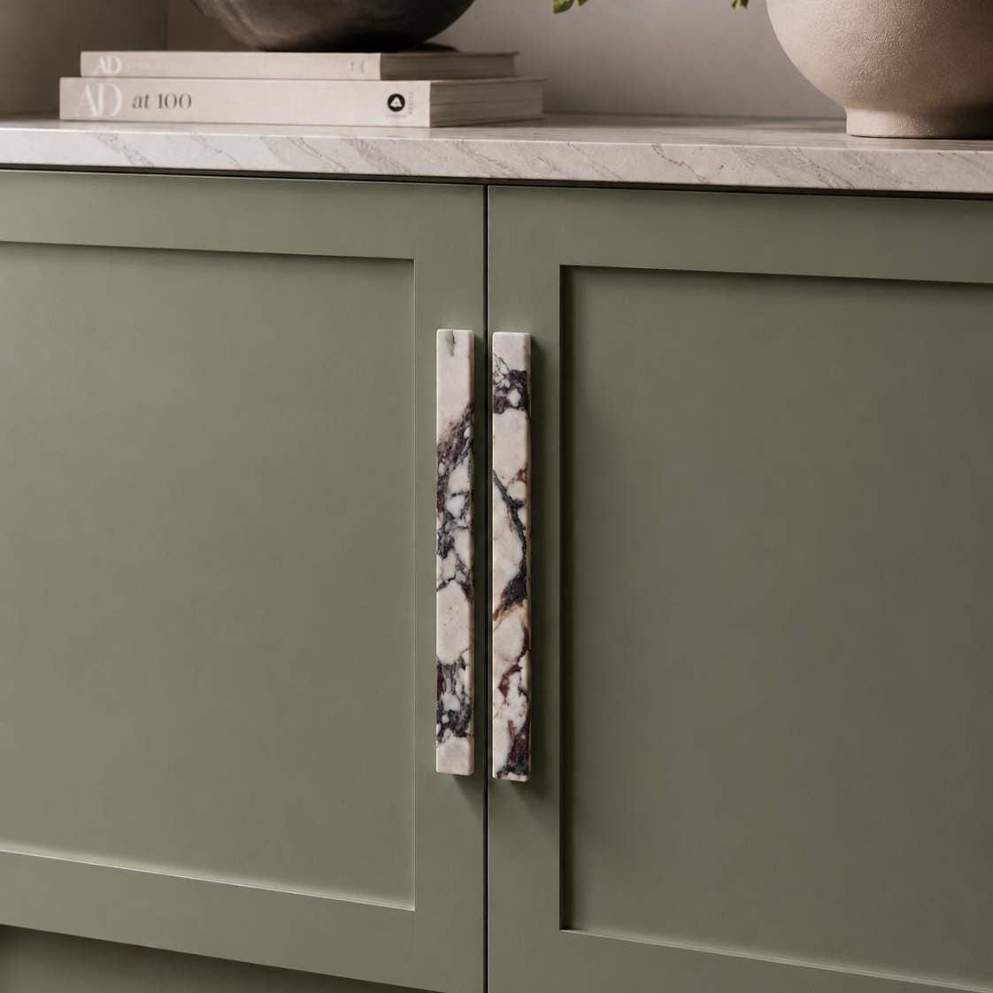 Long Marble Cabinet Bar Pulls, Calacatta Viola Appliance Handles by MEG Custom Marble by Ziynet A. LLC — view 2