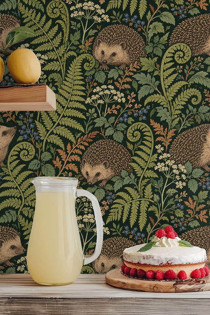 Tall fern fronds curling elegantly across the wallpaper.