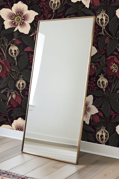 Cluster of burgundy seed pods and foliage in Boneflower Shadow Bloom wallpaper