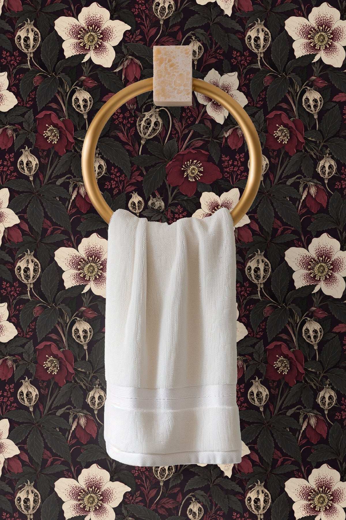 Pattern repeat illustrating naturalistic botanical elements in muted colors
