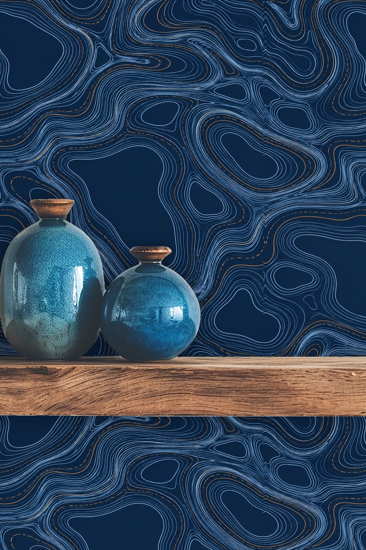 Elegant curved lines swirling on dark blue background, wallpaper detail