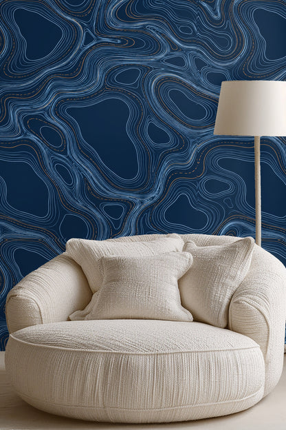Mood shot: abstract contour wallpaper with modern furniture