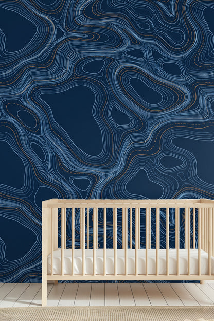 Textured engraved lines wallpaper in ambient room light