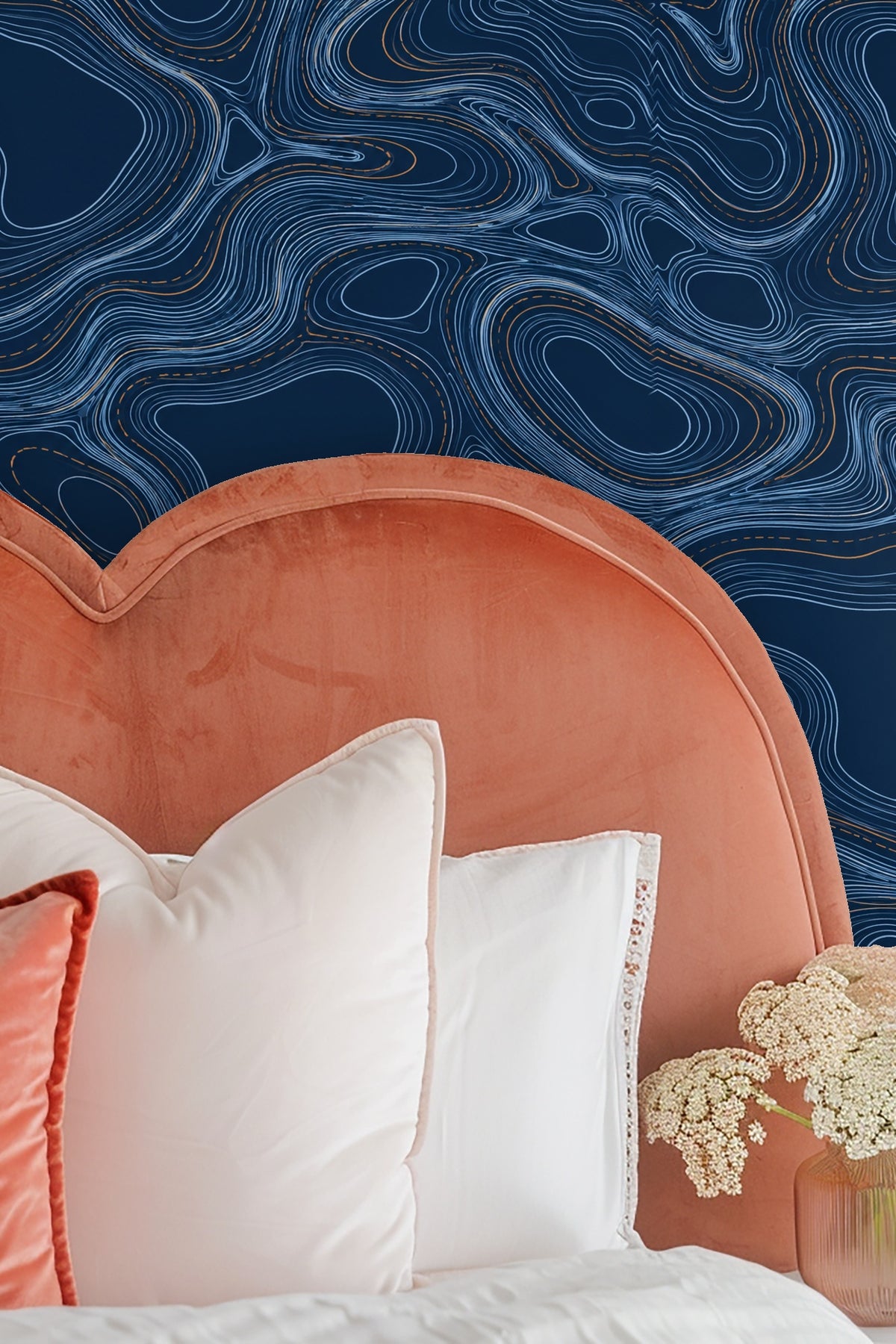 Lines engraved in varying widths on deep indigo, high detail photo
