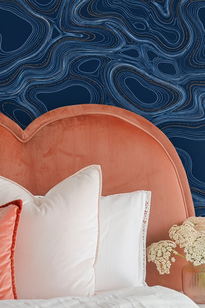 Lines engraved in varying widths on deep indigo, high detail photo