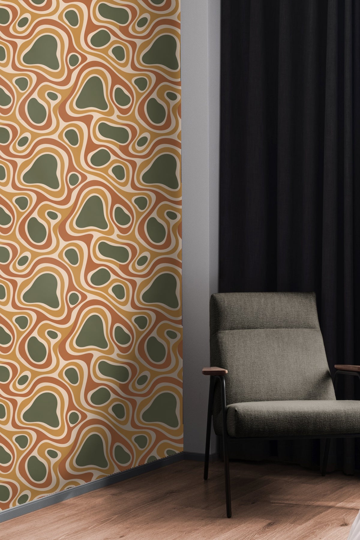 Smooth curve details of wallpaper's layered color bands.