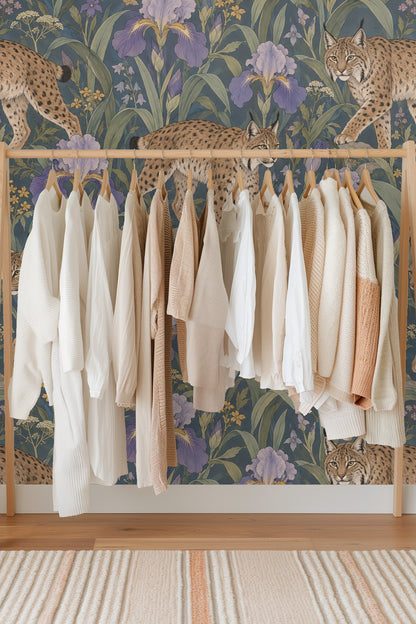 Lilac Iris Lynx Wallpaper wallpaper shown in an interior setting