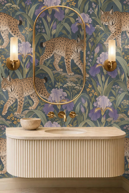 Lilac Iris Lynx Wallpaper wallpaper shown in an interior setting
