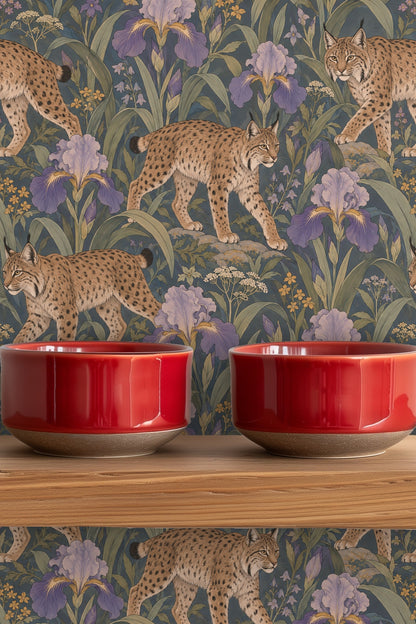 Lilac Iris Lynx Wallpaper wallpaper shown in an interior setting