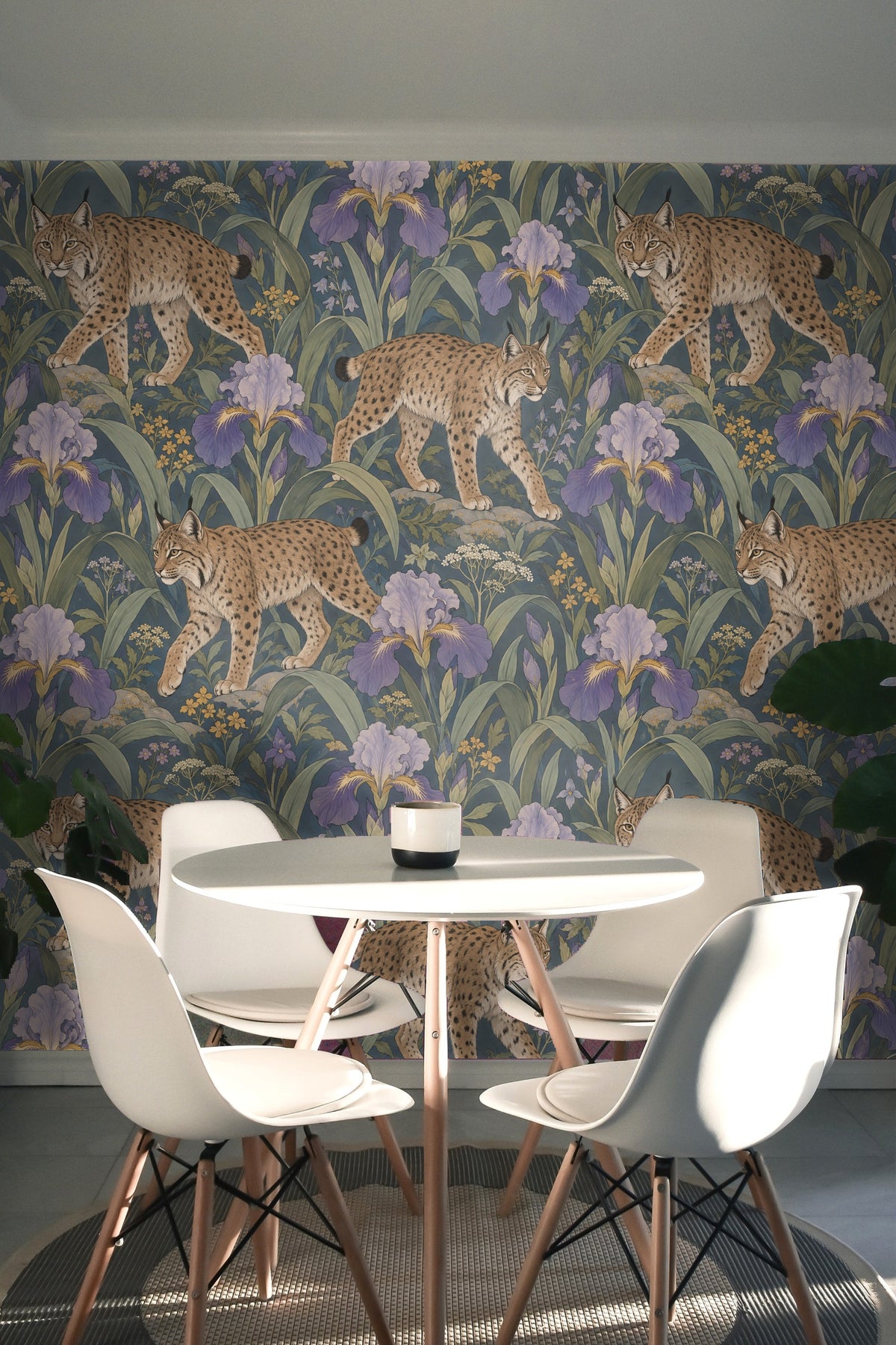 Lilac Iris Lynx Wallpaper wallpaper shown in an interior setting