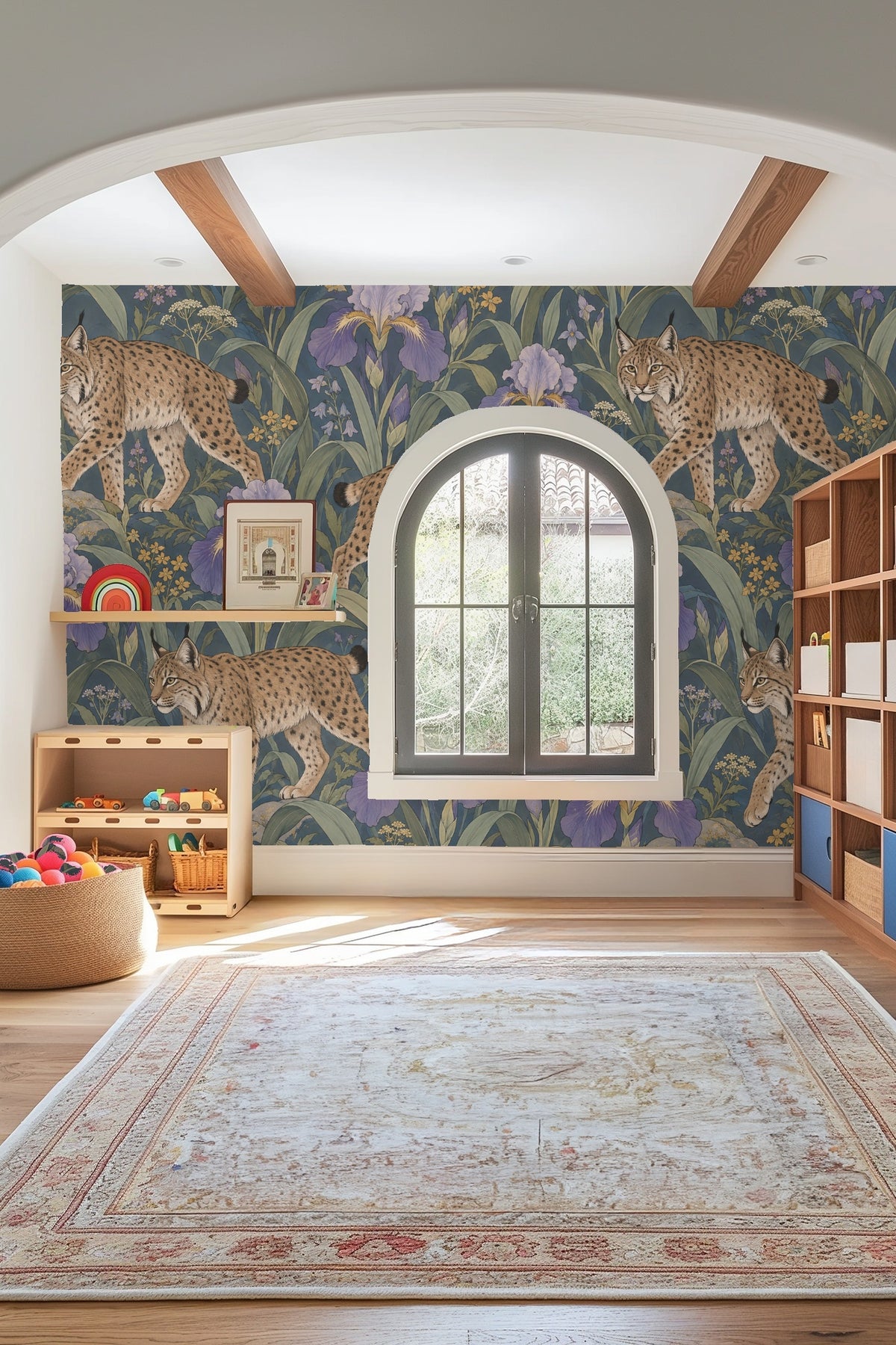 Lilac Iris Lynx Wallpaper wallpaper shown in an interior setting