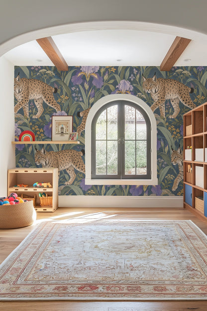 Lilac Iris Lynx Wallpaper wallpaper shown in an interior setting