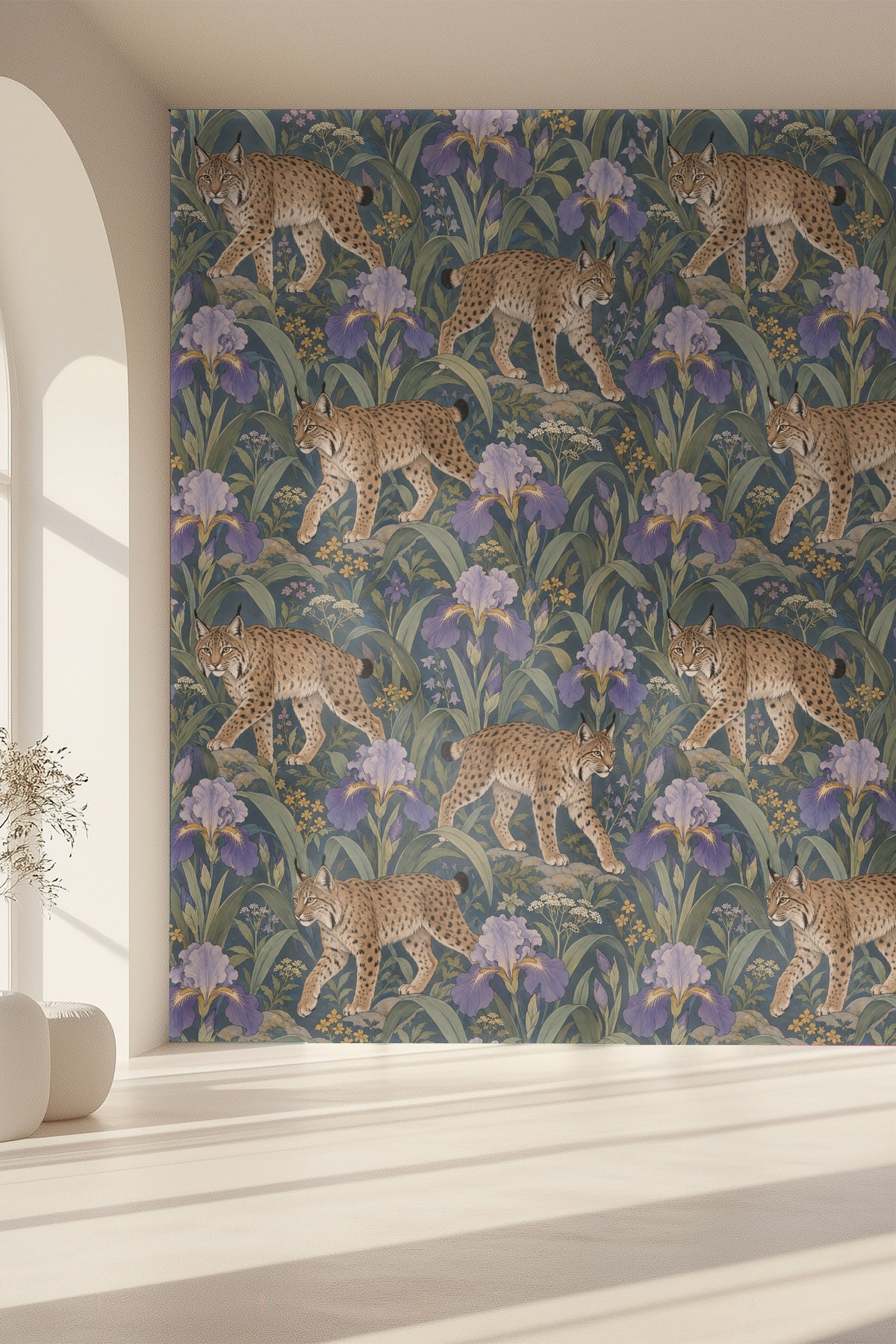 Lilac Iris Lynx Wallpaper wallpaper shown in an interior setting