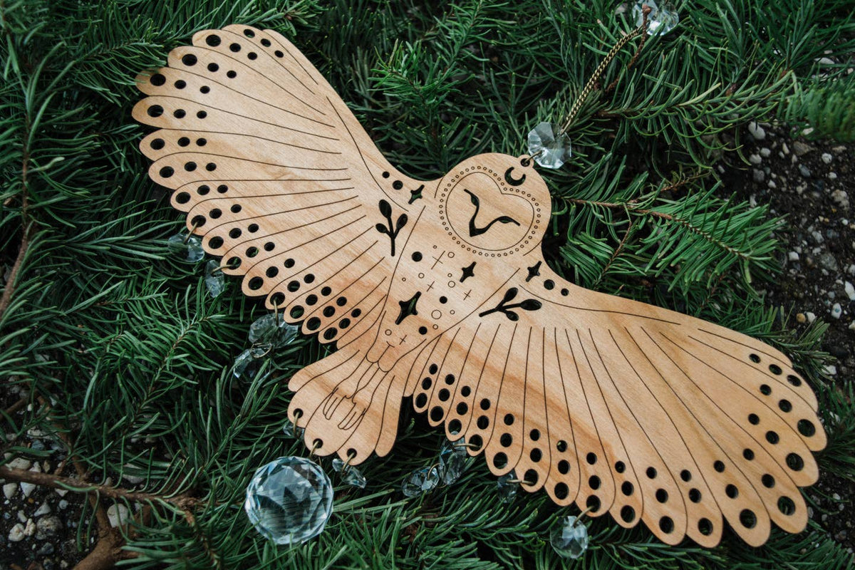 Owl Wooden Wall Hanging Bird Suncatcher w/ Crystal Prisms by HEX Botanical — view 9