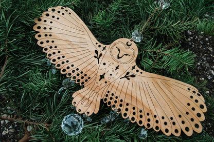 Owl Wooden Wall Hanging Bird Suncatcher w/ Crystal Prisms by HEX Botanical — view 9