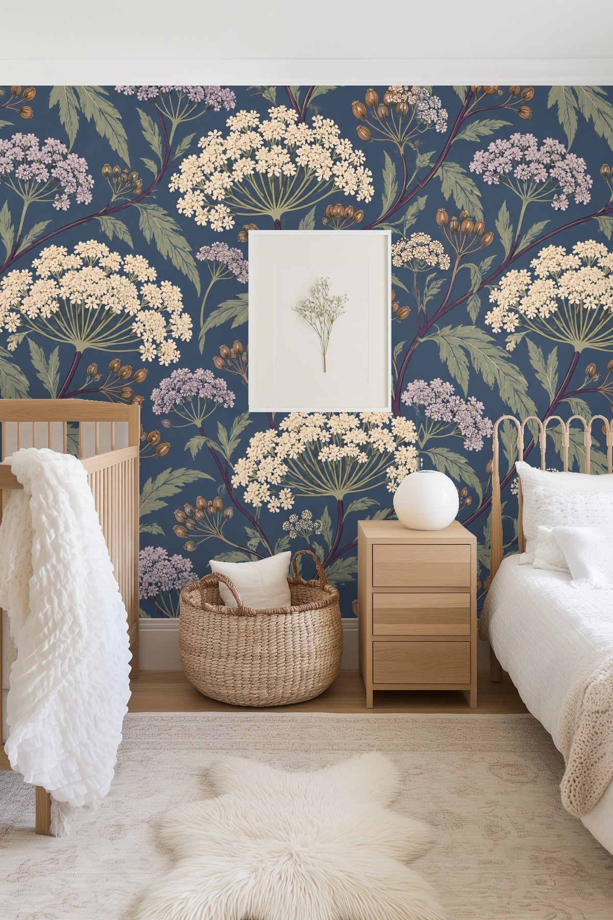 Muted green leaves contrasting with dusky blue background