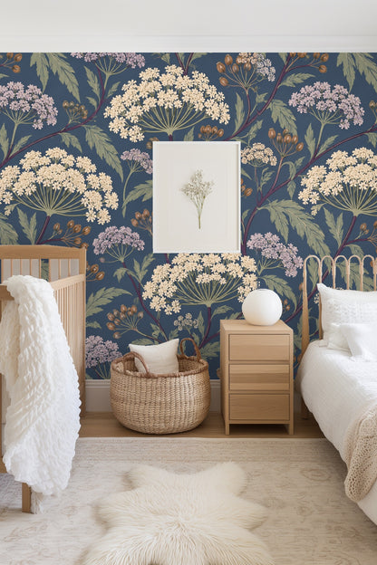 Muted green leaves contrasting with dusky blue background