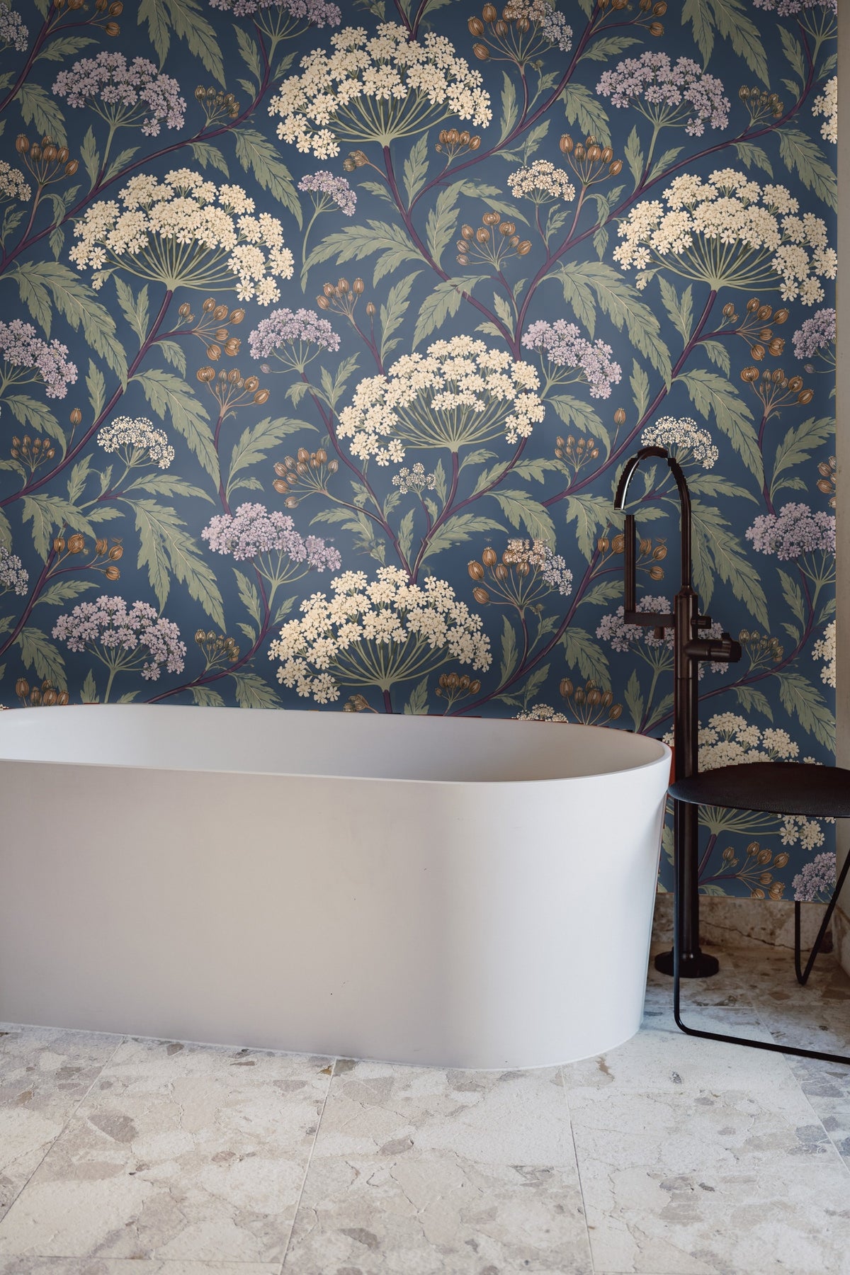 Crafted seed pods and detailed veins on leaves in the wallpaper design