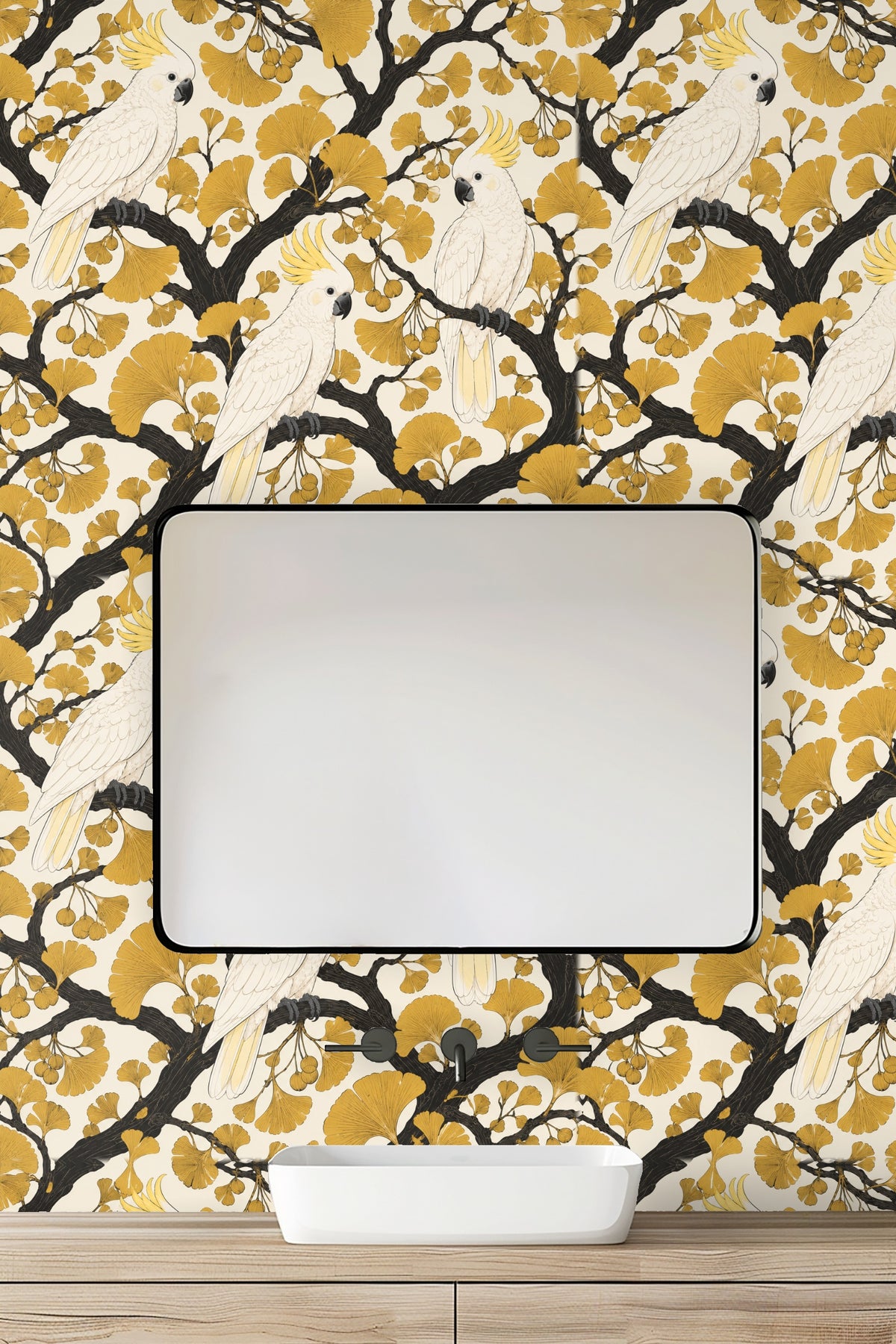 Wallpaper with high-contrast black branches and soft cream background