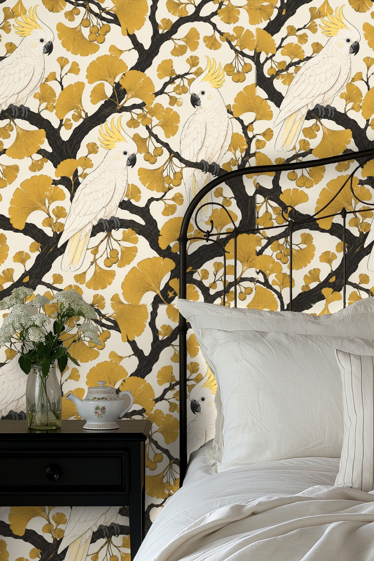 Detail of cockatoo claw gripping a branch in wallpaper art