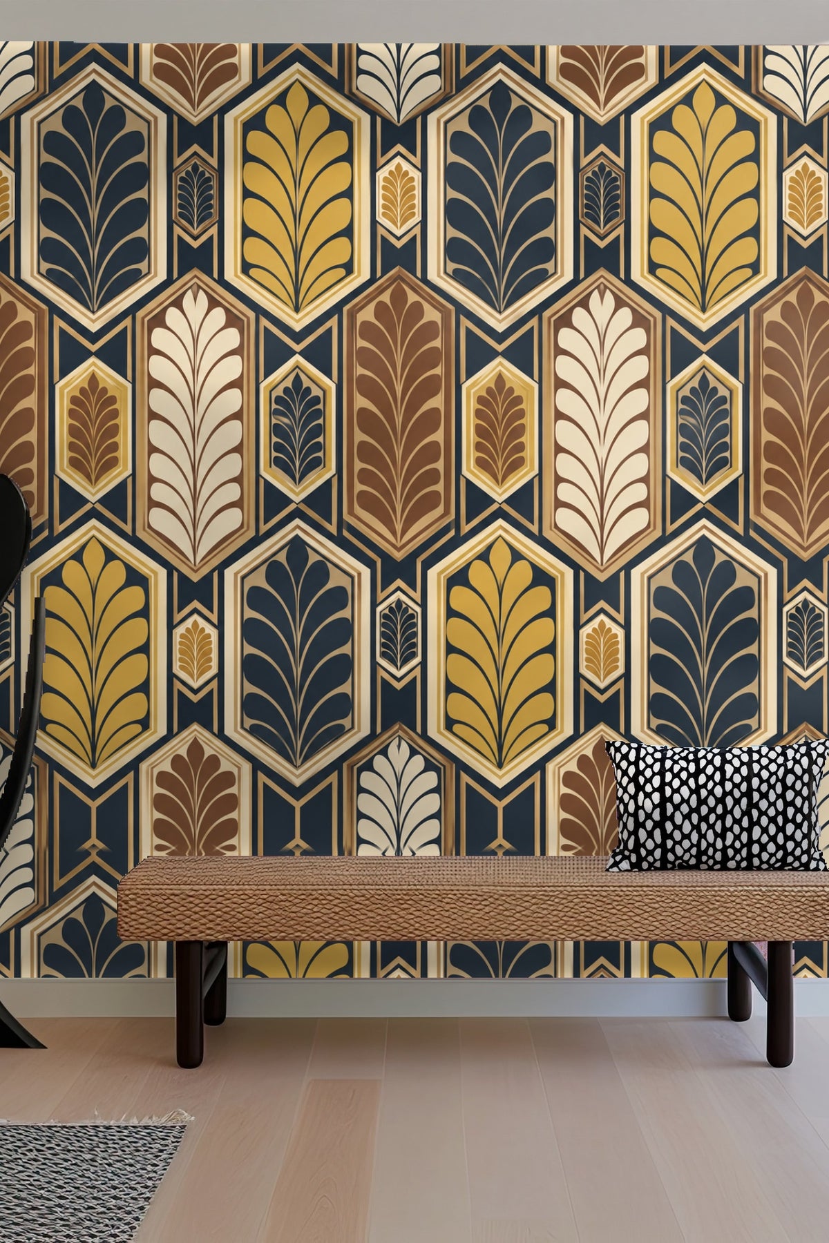 Close-up of feather shapes in wallpaper design