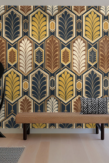 Close-up of feather shapes in wallpaper design