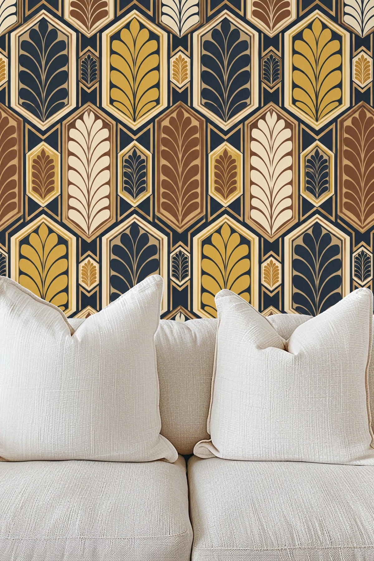 Soft natural light on wallpapered wall