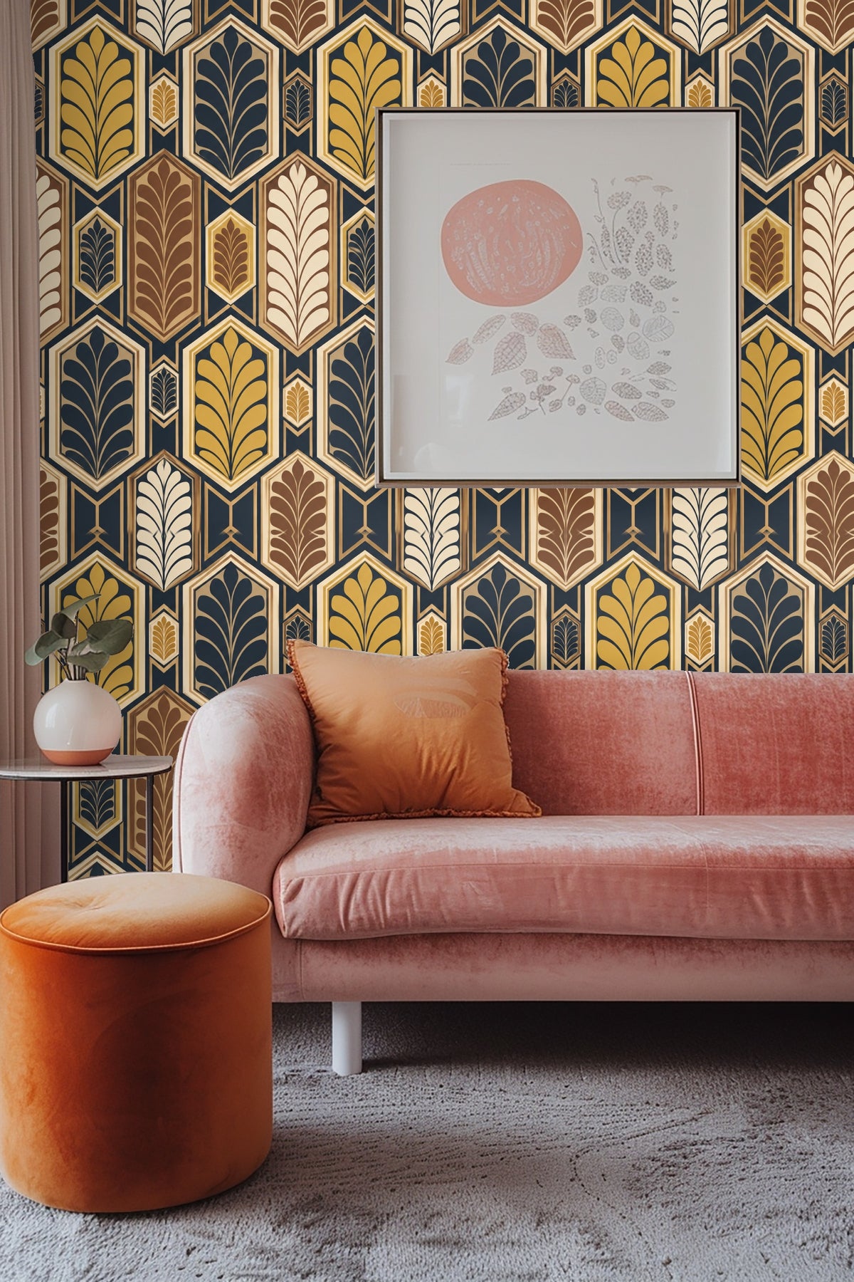Detailed view of hexagon outlines in wallpaper