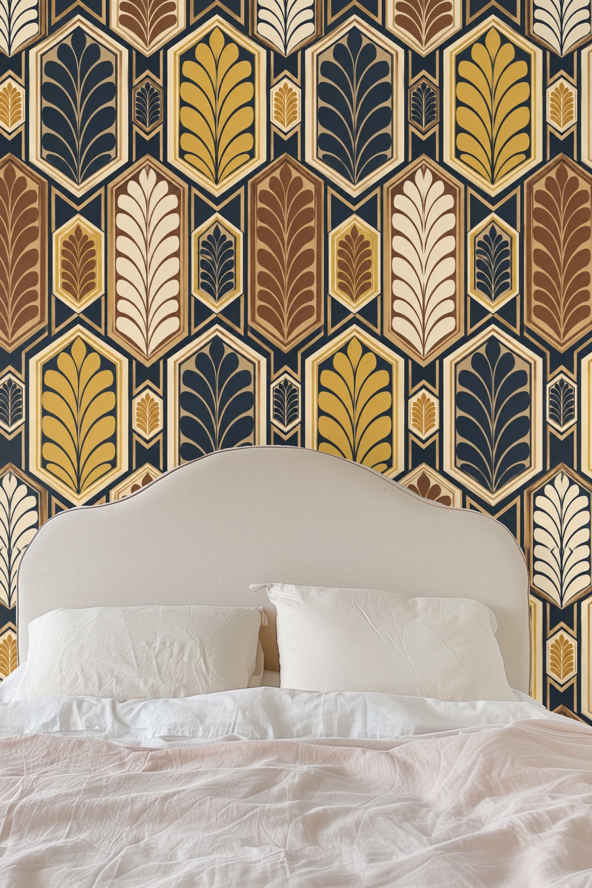 Corner of a sofa near wallpapered wall