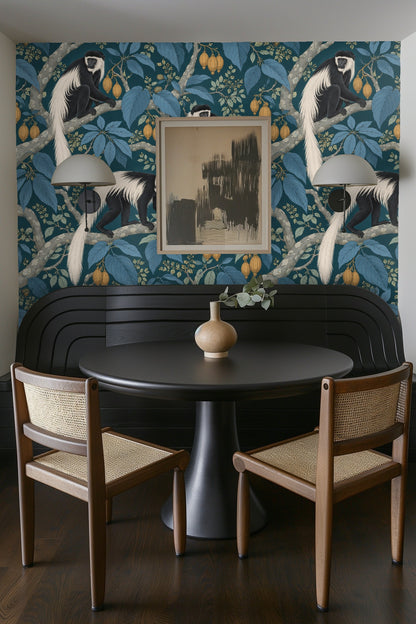 Wallpaper section showing leaf detail and golden pods